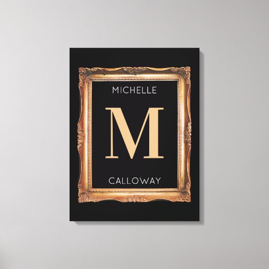 Chic Black & Gold Monogram Canvas Afdruk (Voorkant)