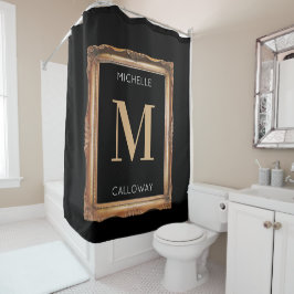 Chic Black & Gold Monogram Douchegordijn