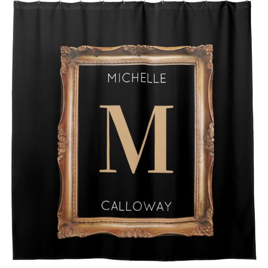 Chic Black & Gold Monogram Douchegordijn (Voorkant)