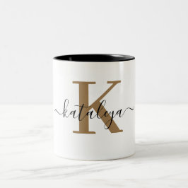Chic Black Gold Monogram Elegante Script Naam Mok