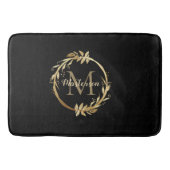 Chic Black Gold Monogram Eucalyptus Wreate Badmat (Voorkant)