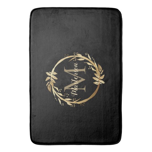 Chic Black Gold Monogram Eucalyptus Wreate Badmat (Voorkant Verticaal)