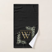 Chic Black Gold Monogram Greenery Floral Bad Handdoek (Handdoek)