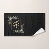 Chic Black Gold Monogram Greenery Floral Bad Handdoek (Handdoek)