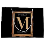 Chic Black & Gold Monogram Groot Cadeauzakje (Achterkant)