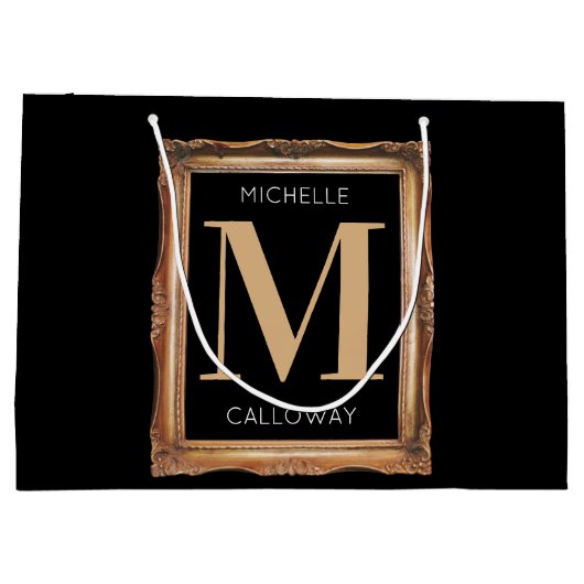 Chic Black & Gold Monogram Groot Cadeauzakje (Achterkant)