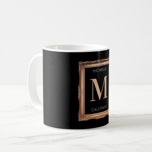 Chic Black & Gold Monogram Koffiemok (Voorkant links)