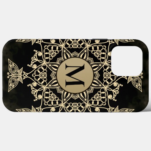Chic black gold monogram mandala girly Case-Mate iPhone case (Achterkant (horizontaal))