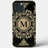 Chic black gold monogram mandala girly Case-Mate iPhone case (Achterkant)
