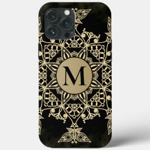 Chic black gold monogram mandala girly Case-Mate iPhone case