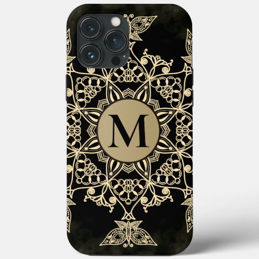 Chic black gold monogram mandala girly Case-Mate iPhone case (Achterkant)