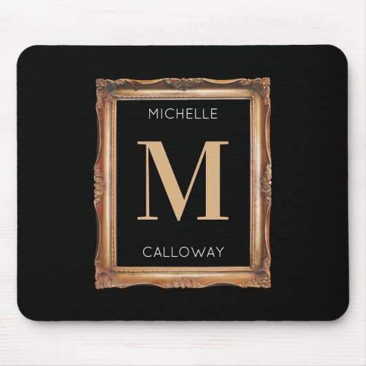 Chic Black & Gold Monogram Muismat (Voorkant)