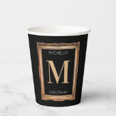Chic Black & Gold Monogram Papieren Bekers (Achterkant)