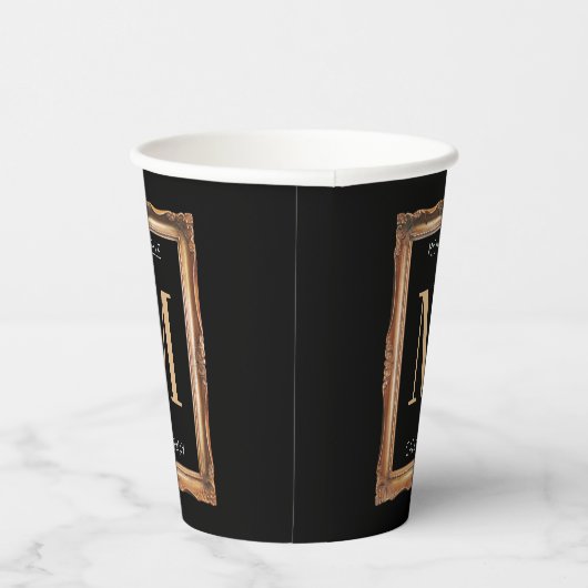 Chic Black & Gold Monogram Papieren Bekers (Rechts)