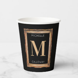 Chic Black & Gold Monogram Papieren Bekers