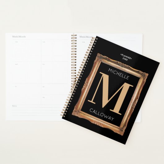 Chic Black & Gold Monogram Planner (Display)