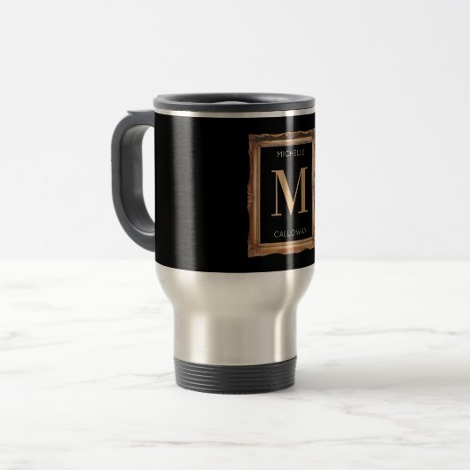 Chic Black & Gold Monogram Reisbeker (Voorkant links)