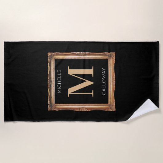 Chic Black & Gold Monogram Strandlaken (Voorkant)