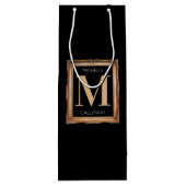 Chic Black & Gold Monogram Wijn Cadeautas (Achterkant)