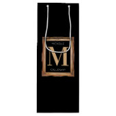 Chic Black & Gold Monogram Wijn Cadeautas (Voorkant)
