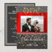 Chic Black Gold & Parels 1e huwelijksverjaardag Kaart (Voorkant / Achterkant)