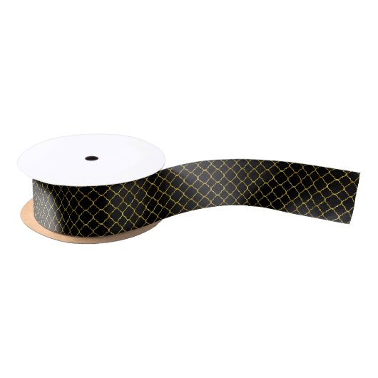 Chic Black Gold Quatrefoil Satijnen Lint (Spoel)