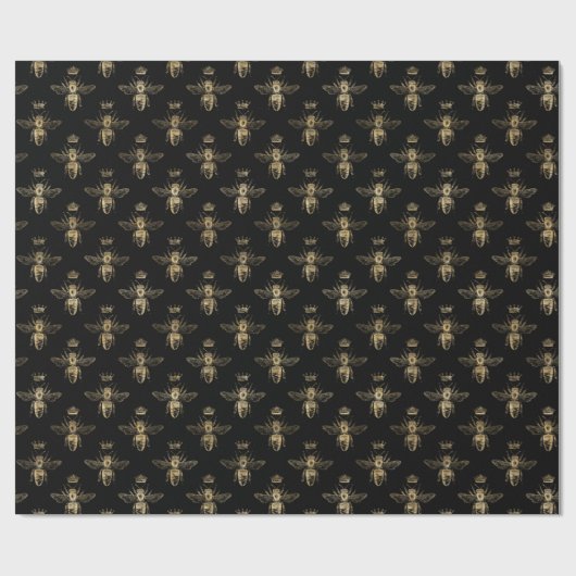 Chic Black Gold Queen Bee Pattern Cadeaupapier (Vlak)