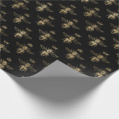 Chic Black Gold Queen Bee Pattern Cadeaupapier (Hoek)