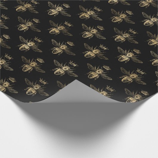 Chic Black Gold Queen Bee Pattern Cadeaupapier (Hoek)
