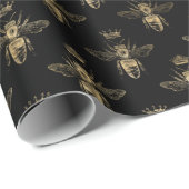 Chic Black Gold Queen Bee Pattern Cadeaupapier (Rol Hoek)