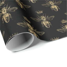 Chic Black Gold Queen Bee Pattern Cadeaupapier