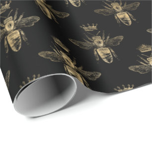 Chic Black Gold Queen Bee Pattern Cadeaupapier