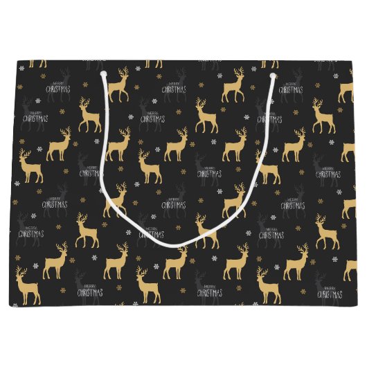 Chic Black Gold Reindeer Merry kerst Groot Cadeauzakje (Voorkant)