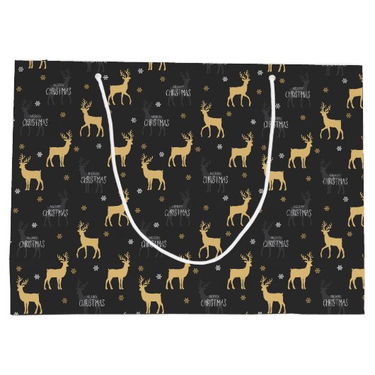 Chic Black Gold Reindeer Merry kerst Groot Cadeauzakje (Achterkant)