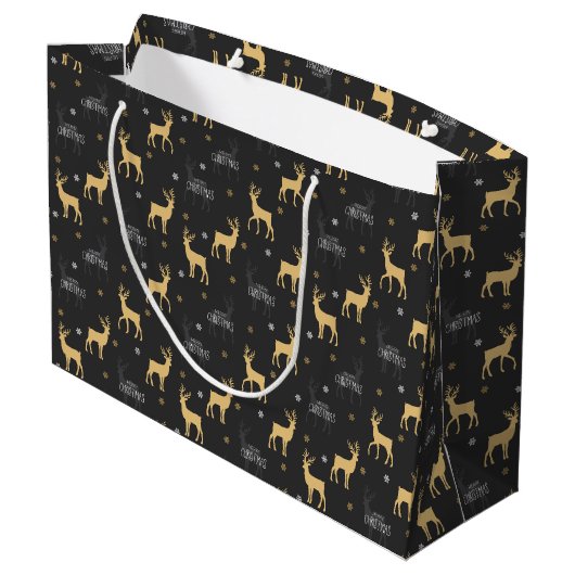 Chic Black Gold Reindeer Merry kerst Groot Cadeauzakje (Achterkant Gekanteld)