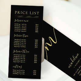 Chic Black Gold Script Calligrafie Prijslijst Reclamekaart