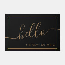 Chic Black Gold Script Hallo Familienaam Welkom