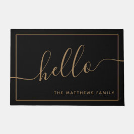 Chic Black Gold Script Hallo Familienaam Welkom Deurmat