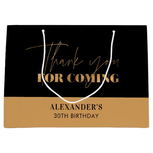 Chic Black Gold Script Verjaardag Bedankt Groot Cadeauzakje (Voorkant)