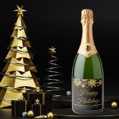 Chic Black Gold Snowflake Custom Holiday Party Sparkling Wijnetiket