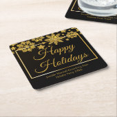 Chic Black Gold Snowflake Custom-kerstparty Kartonnen Onderzetters (Schuin)