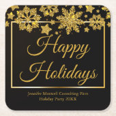 Chic Black Gold Snowflake Custom-kerstparty Kartonnen Onderzetters (Voorkant)