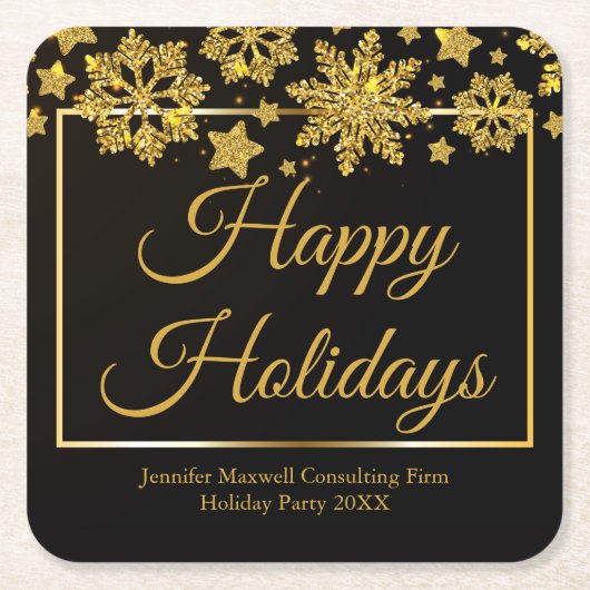 Chic Black Gold Snowflake Custom-kerstparty Kartonnen Onderzetters (Voorkant)