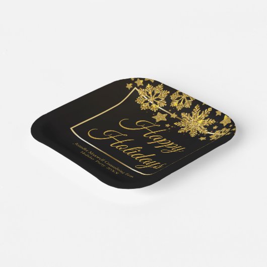 Chic Black Gold Snowflake Custom-kerstparty Papieren Bordje (Gebogen)