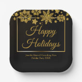 Chic Black Gold Snowflake Custom-kerstparty Papieren Bordje (Voorkant)