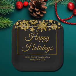 Chic Black Gold Snowflake Custom-kerstparty Papieren Bordje