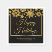 Chic Black Gold Snowflake Custom-kerstparty Servet (Voorkant)