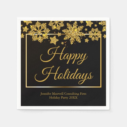Chic Black Gold Snowflake Custom-kerstparty Servet (Voorkant)