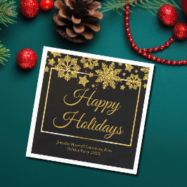 Chic Black Gold Snowflake Custom-kerstparty Servet