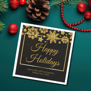 Chic Black Gold Snowflake Custom-kerstparty Servet